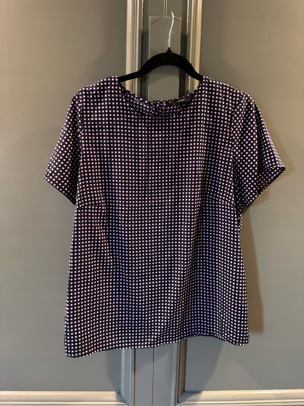 Vero Moda Navy and Lavender Checked Short-Sleeve Blouse